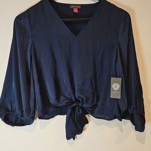 NWT Vince Camuto Silky V Neck Tie Front Crop Top sz.PS Holiday Hues